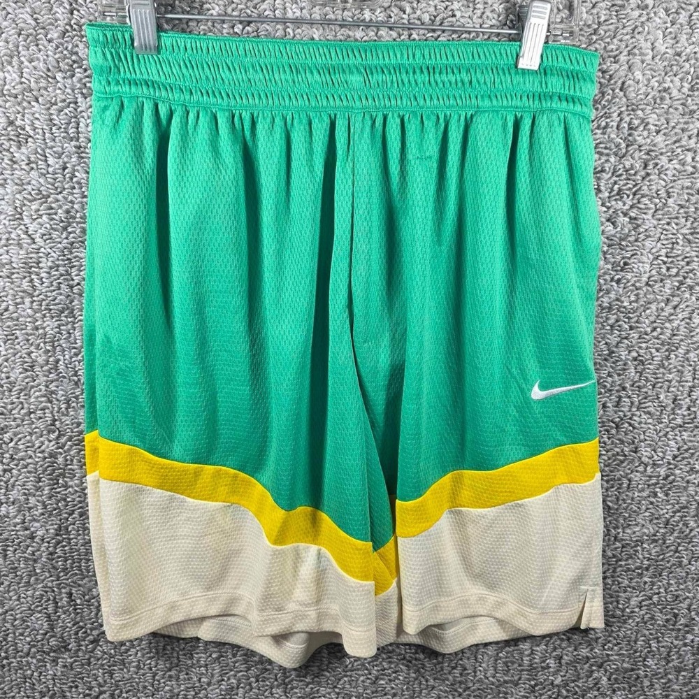 Nike Basketball Shorts Green Yellow White Dri-FIT Loose Fit Mens Large